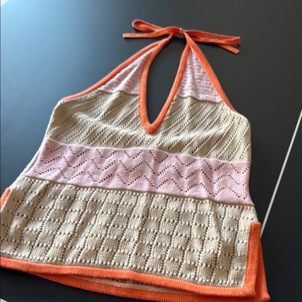 Ramy Brook Orange and Pink Knit Halter Top